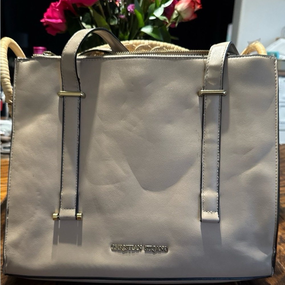 Christian Siriano Cream Tote w/Minimalist Design Gold Tone Accents and Hardware